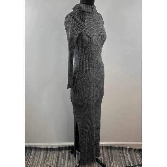 VINTAGE Moody Street by Puritan Metallic Knit Maxi Dress Mock Neck Long Sleeve M - Picture 4 of 8